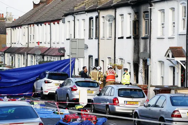 The scene in Sutton, south London, where four children who are believed to be related have died following a fire at a house.