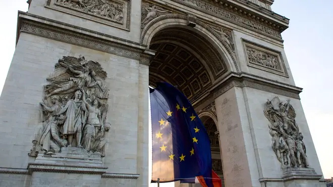 The EU flag was hung under the Arc de Triomphe. (stock photo)