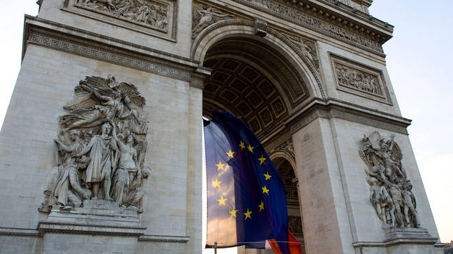 The EU flag was hung under the Arc de Triomphe. (stock photo)