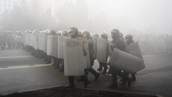 Riot police in Almaty, Kazakhstan