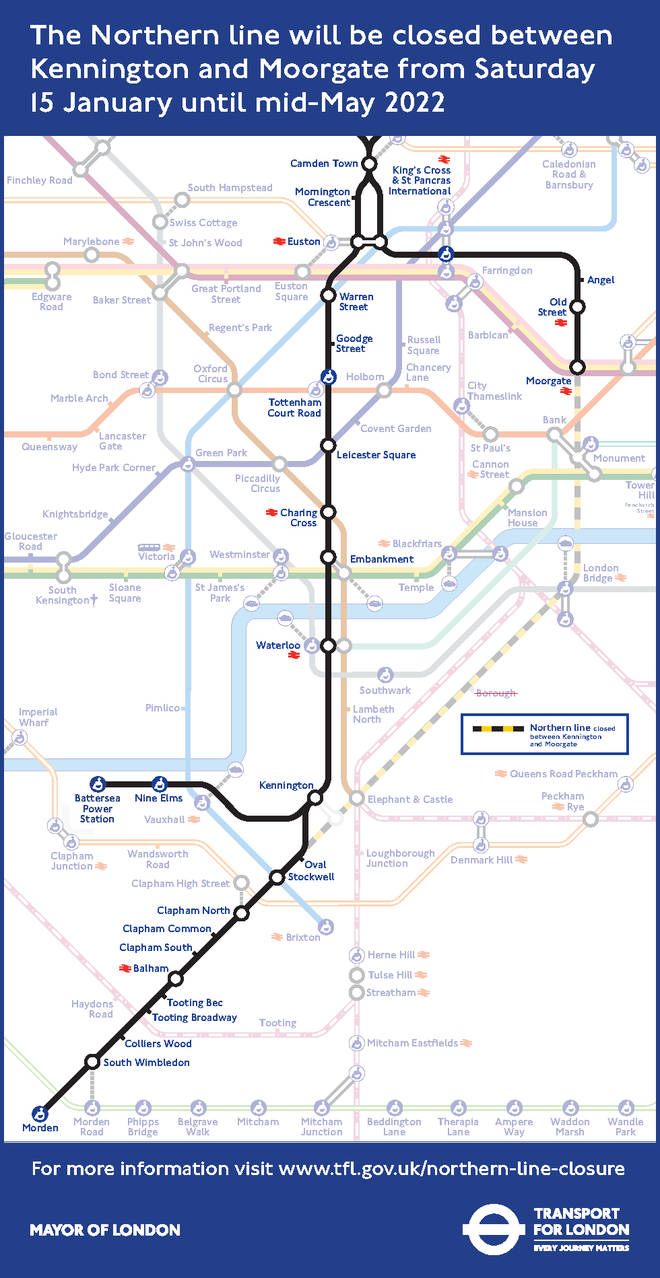 The part of the line that will close is shown in yellow and black