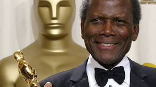 Sidney Poitier with his honorary Oscar during the 74th annual Academy Awards on March 24 2002 in Los Angeles