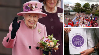 The Queen pictured in October last year, a Diamond Jubilee street party and the winning design for the Platinum Jubilee