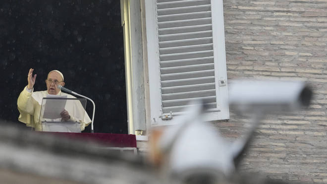 Pope Francis delivers the Angelus noon prayer in St Peter’s Square (Gregorio Borgia/PA)