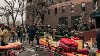 Firefighters at the scene of yesterday's blaze