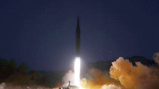 FILE – This photo provided by the North Korean government shows what it says a test launch of a hypersonic missile