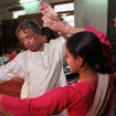 Indian classical kathak dance guru Birju Maharaj teaches students at his studio in New Delhi in 1997