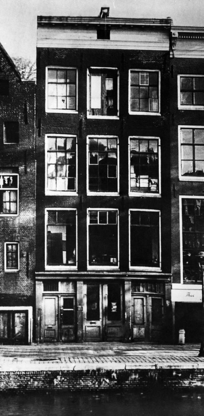 The exterior of the office-warehouse in Amsterdam, Holland which was hiding place for the Frank family.