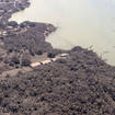 In this photo provided by the New Zealand Defence Force, volcanic ash covers roof tops and vegetation in an area of Tonga