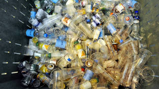 Plastics in a bin ready for recycling