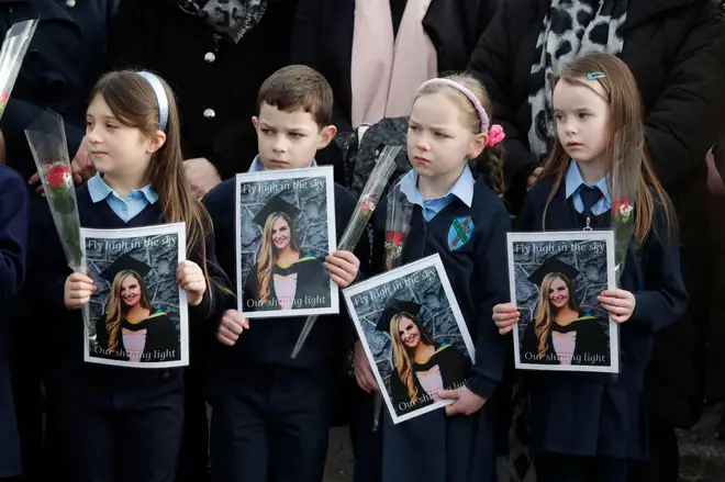 Primary school pupils at Ashling's funeral yesterday