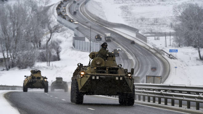 A convoy of Russian armoured vehicles (AP)