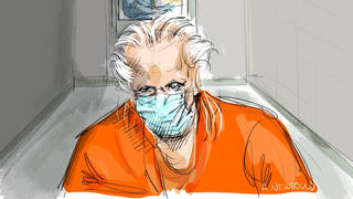In this courtroom sketch, Canadian fashion mogul Peter Nygard appears for a bail hearing in Toronto (Alexandra Newbould/AP)