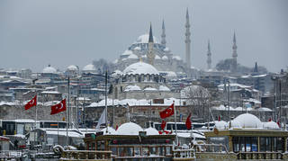 Tourist boats docked in the Golden Horn with Suleymaniye Mosque in the background at Istanbul (Emrah Gurel/AP)