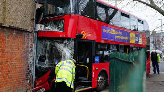 The front of the bus was badly damaged in the crash
