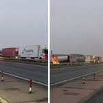 Lorries are backed up for two miles on the A20