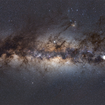 The Milky Way as viewed from Earth, with the position of the mysterious object marked with a star icon
