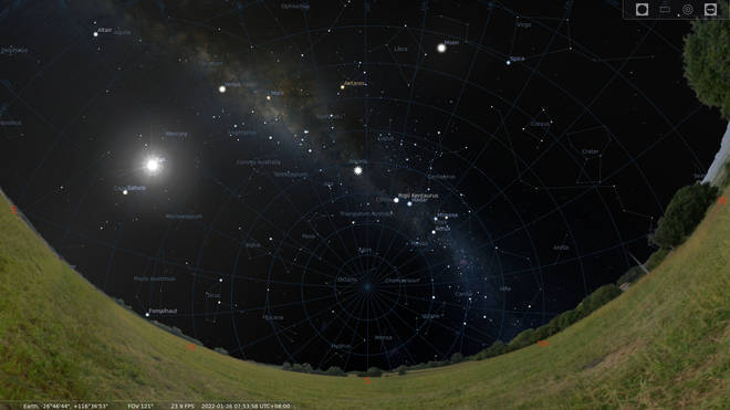 The location of the source in the sky in January 2022, again marked with a star icon