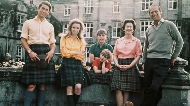 The Queen at Balmoral with Prince Charles, Princess Anne, Prince Edward, Prince Andrew and Prince Phillip