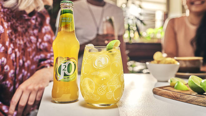 A bottle and glass of J2O