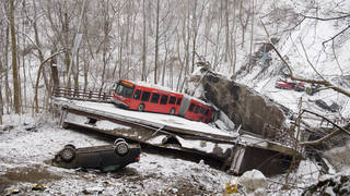 Bridge collapses in Pittsburgh, Pennsylvania.