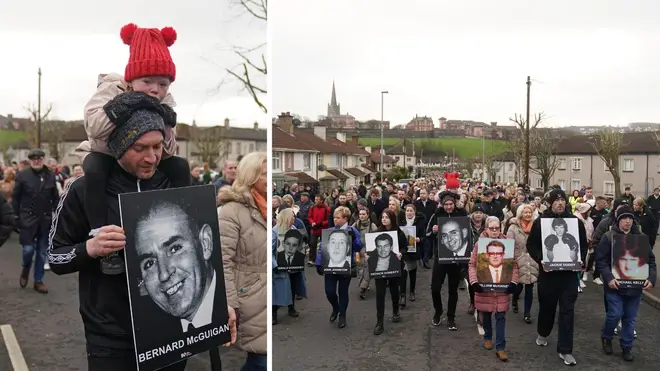 People during a remembrance walk in Derry to mark the 50th anniversary of Bloody Sunday.