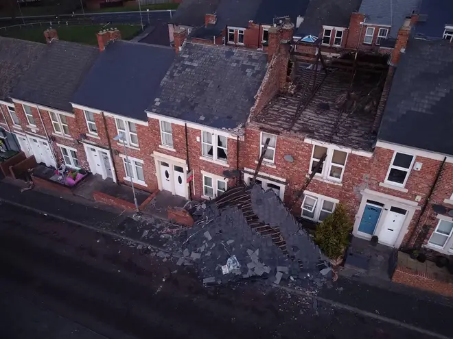 A house in Gateshead which lost its roof yesterday after strong winds from Storm Malik battered northern parts of the UK.