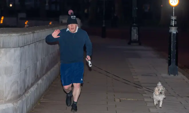 Boris Johnson out running in Westminster this morning