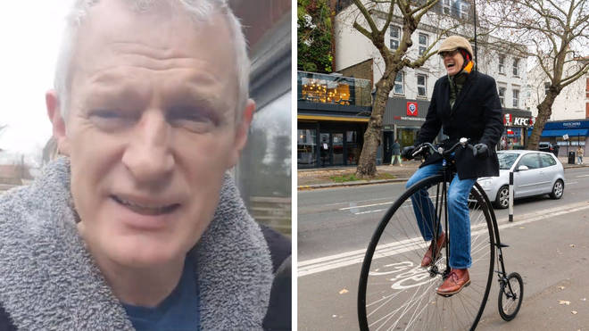 Jeremy Vine was rushed to hospital after being knocked off his penny-farthing bike.