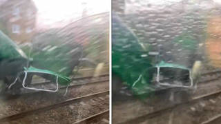 A trampoline halted the train in Wales.