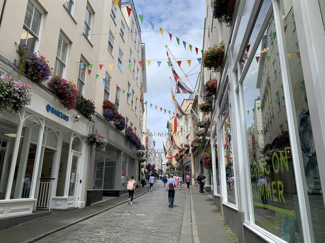 The high street in St Peter Port, Guernsey’s capital
