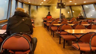 Waves crashed through on the German ferry.