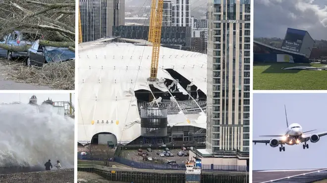 Video footage shows the O2 roof has been damaged in the wind.