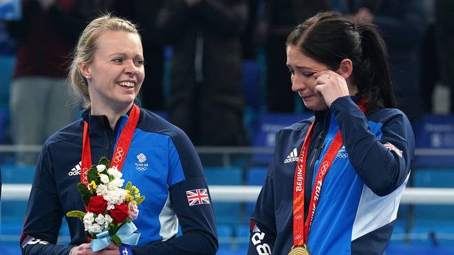 Eve Muirhead (right) was reduced to tears during the medal presentation