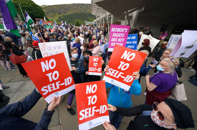 Women protesting outside Holyrood about government plans to reform the Gender Recognition Act