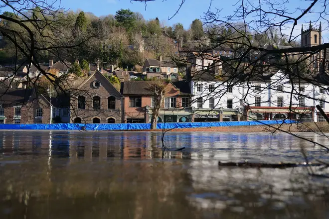Flood defences along the Wharfage next to the River Severn
