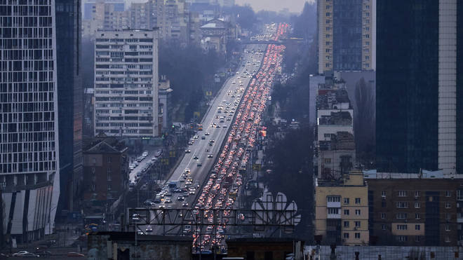Huge queues of traffic leaving Kiev have been seen