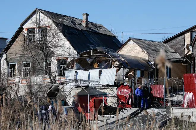 Damaged buildings as shells fell in Belgorod, Russia