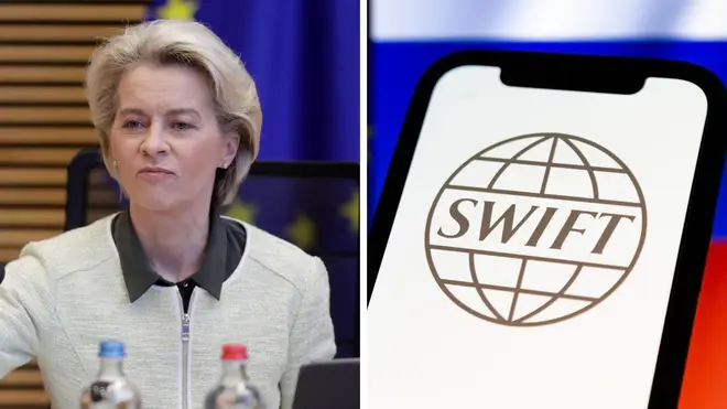 EU Commission President Ursula von der Lyon has announced the EU, UK and US have all committed to cutting off several Russian banks from the SWIFT international payment network.