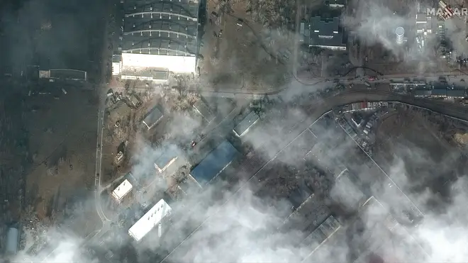 Satellite images of the aftermath of combat at Antonov Airport in Hostomel.