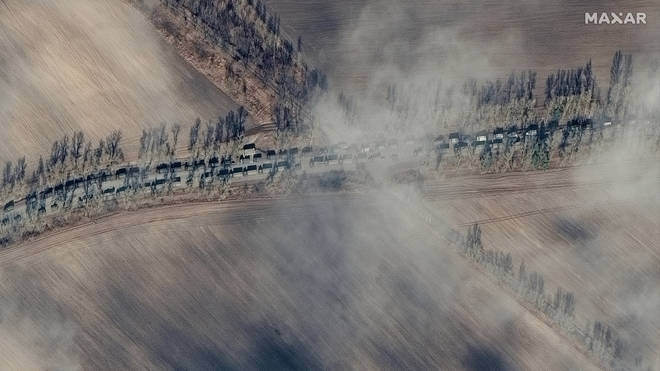 Satellite images of armoured equipment and ground forces in Ukraine.
