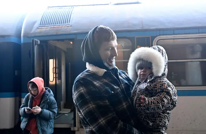 Ukrainian refugees arrived at Praha-Smichov railway station Prague, Czech Republic