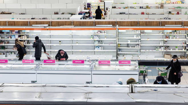 Empty shelves in Kyiv grocery stores