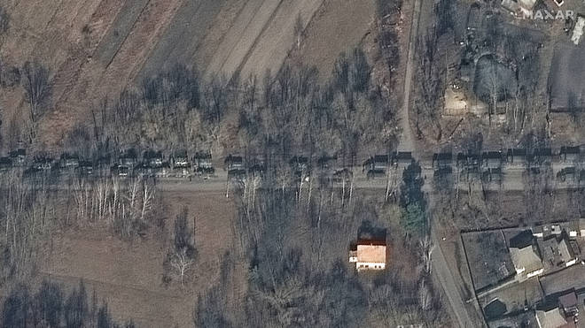 Hundreds of military vehicles were previously seen in a convoy northeast of Ivankiv