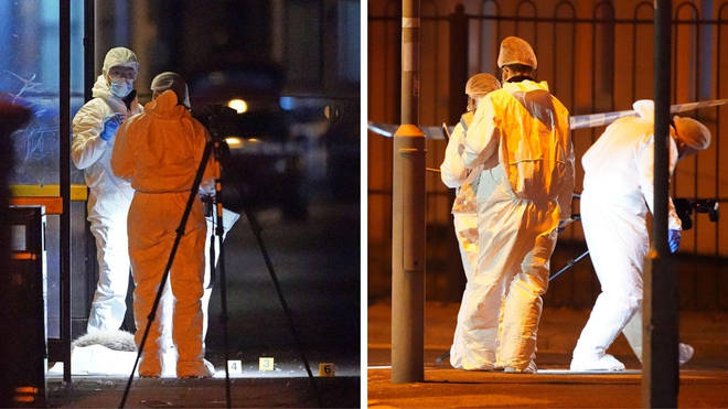 Forensic officers at the scene of the shooting in Toxteth, Liverpool.