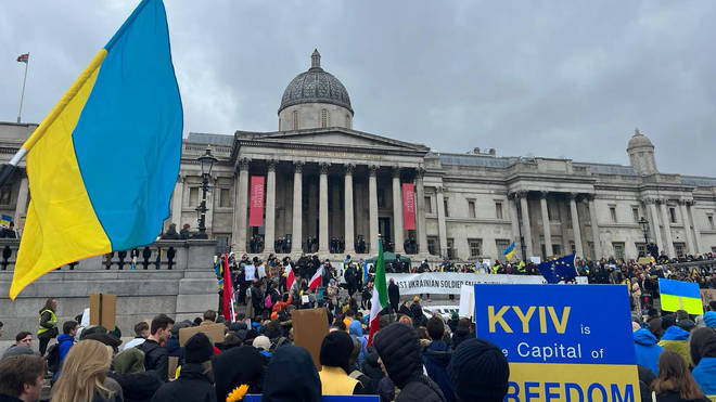 Protesters gathered in London's Trafalgar Square.