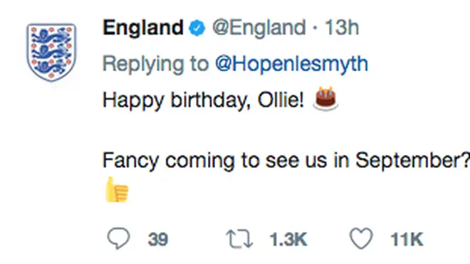 England tweet