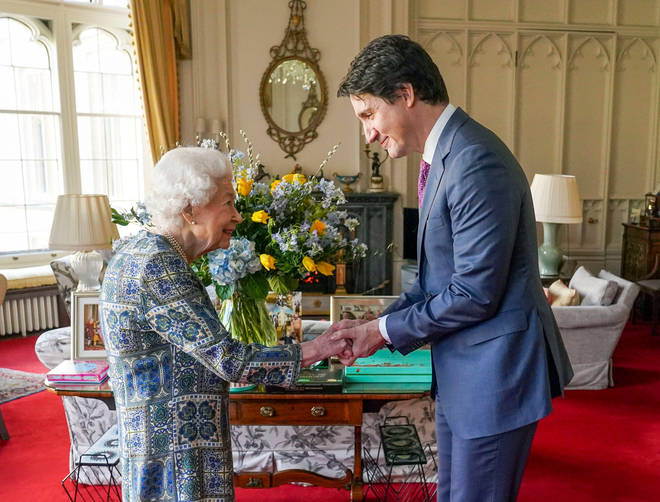 The Queen met Canadian Prime Minister Justin Trudeau in her first in-person engagement since catching Covid.