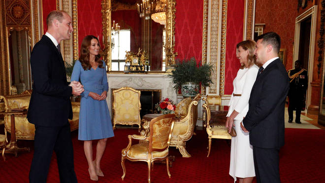 The Duke and Duchess of Cambridge meeting the President of Ukraine, Volodymyr Zelensky, and his wife, Olena, during an audience at Buckingham Palace, London, in 2020.