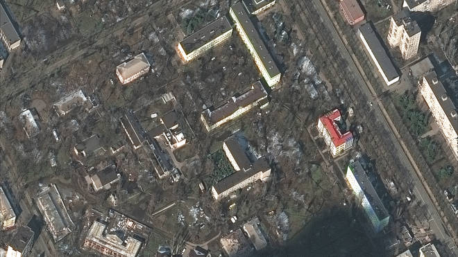 A satellite image of the hospital in Mariupol before the bombing